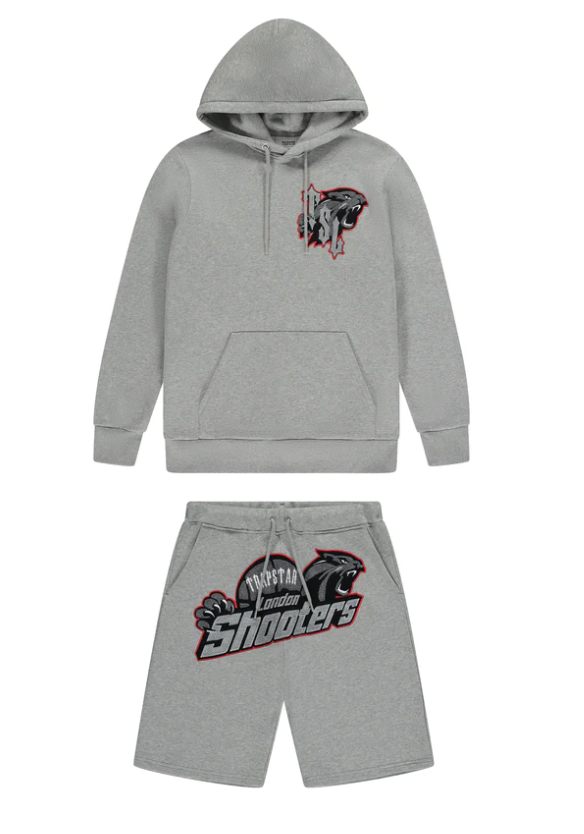 Trapstar Shooters Shorts & Hoodie Set - Grey/Red
