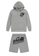 Trapstar Shooters Shorts & Hoodie Set (Size down) - Grey/Red